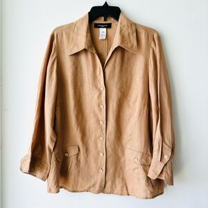 Jones New York Button Up Shirt Collared Linen Tan Womens 18W Casual Classic